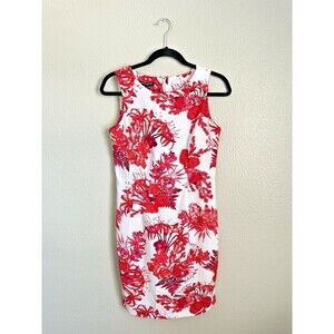 NEW Mario Serrani Italy Stretch Shift Dress Women's Size 4 Red Floral Sleeveless